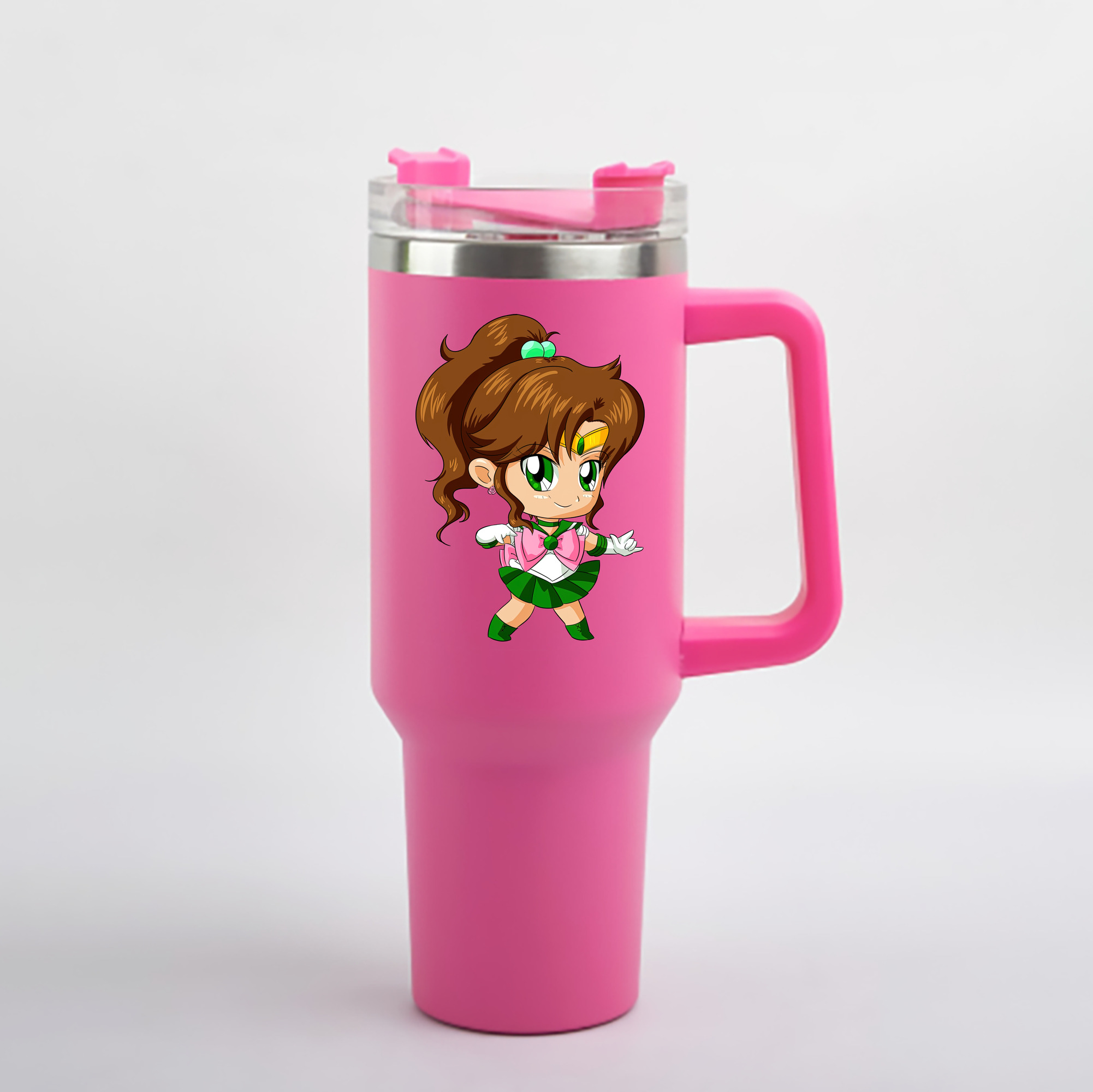 （画像用） 美少女戦士セーラームーン 木野 まこと きの まこと Sailor Moon Kino Makoto （セーラージュピター；Sailor Jupiter） 1200mL車用タンブラー - クリスタルステッカー（プラスチックストロー付き）